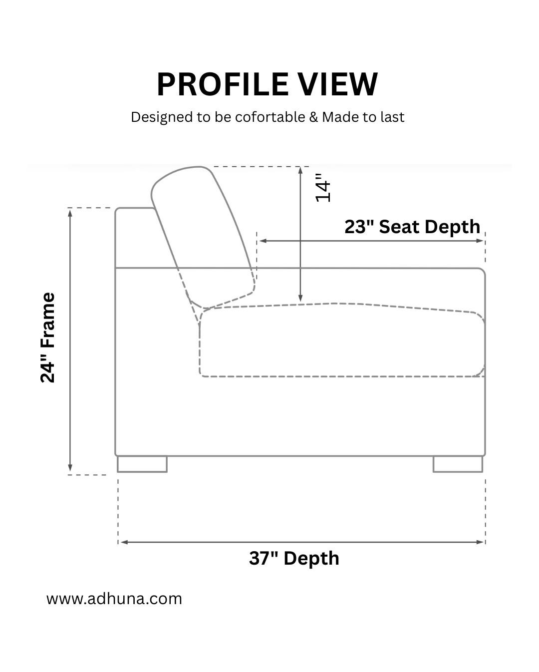 Haven Deep Seat Sectional Sofa, 2 Seater, Gray