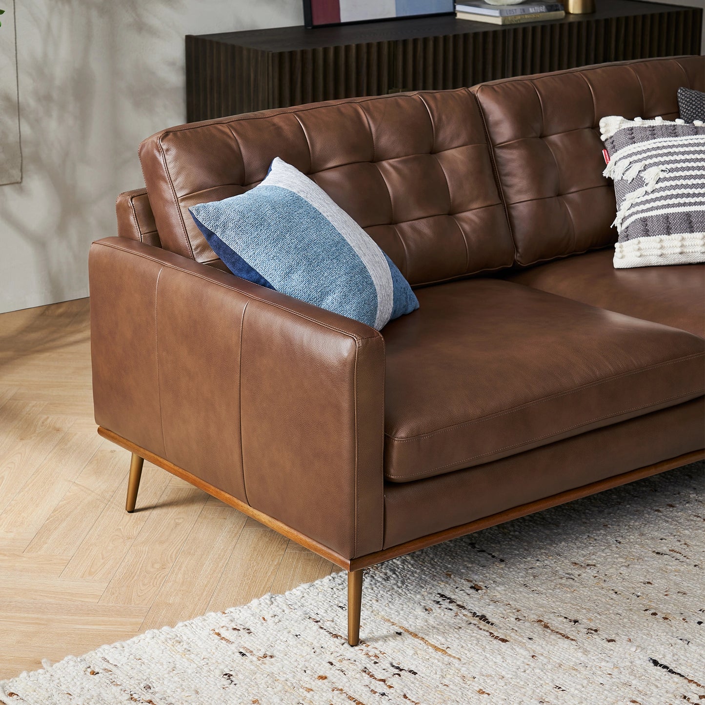 Loft Sofa With Ottoman, 2 Seater, Brown PU Leather