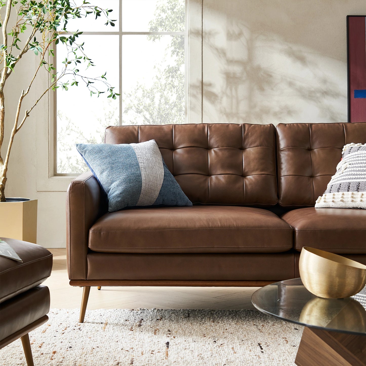 Loft Sofa With Ottoman, 2 Seater, Brown PU Leather