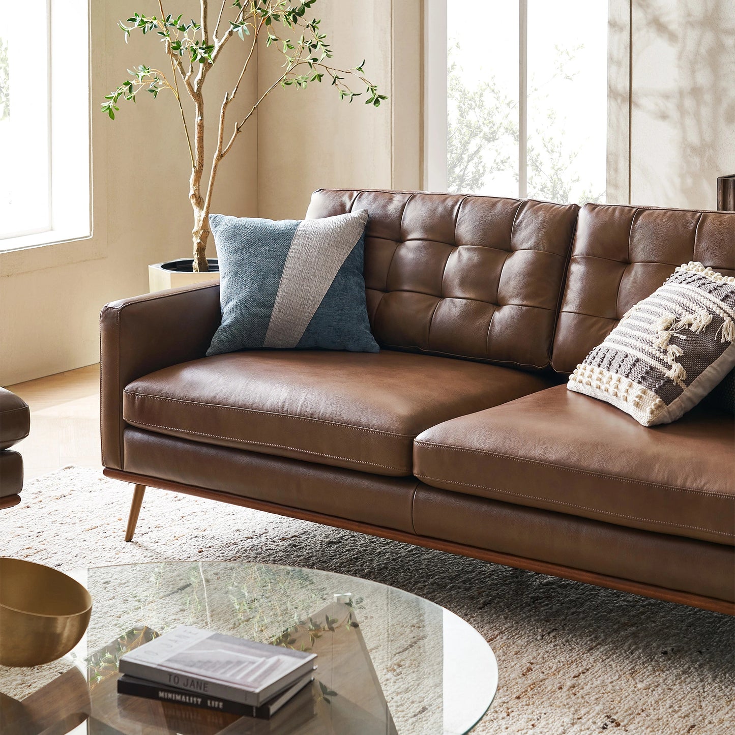 Loft Sofa With Ottoman, 2 Seater, Brown PU Leather