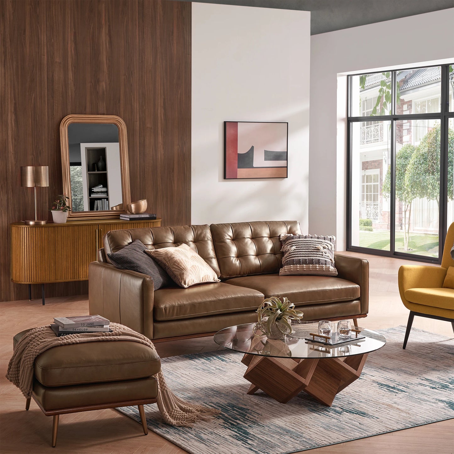 Loft Sofa With Ottoman, 2 Seater, Brown PU Leather