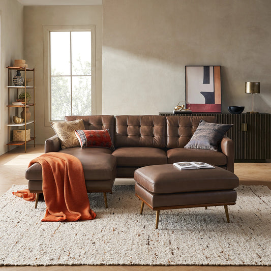 Loft faux leather sectional sofa with chaise in living room