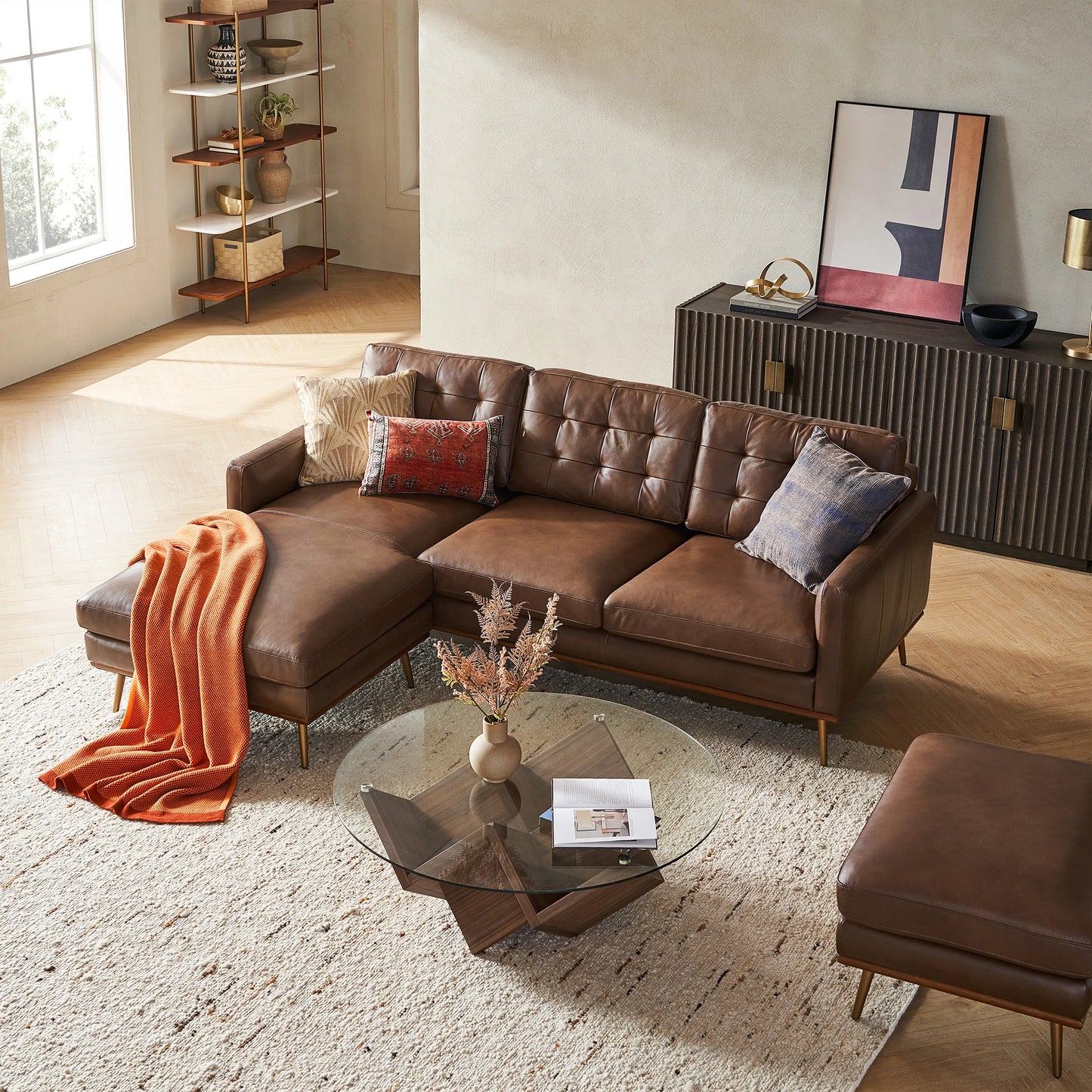 Loft Reversible Sectional Sofa, Brown PU Leather