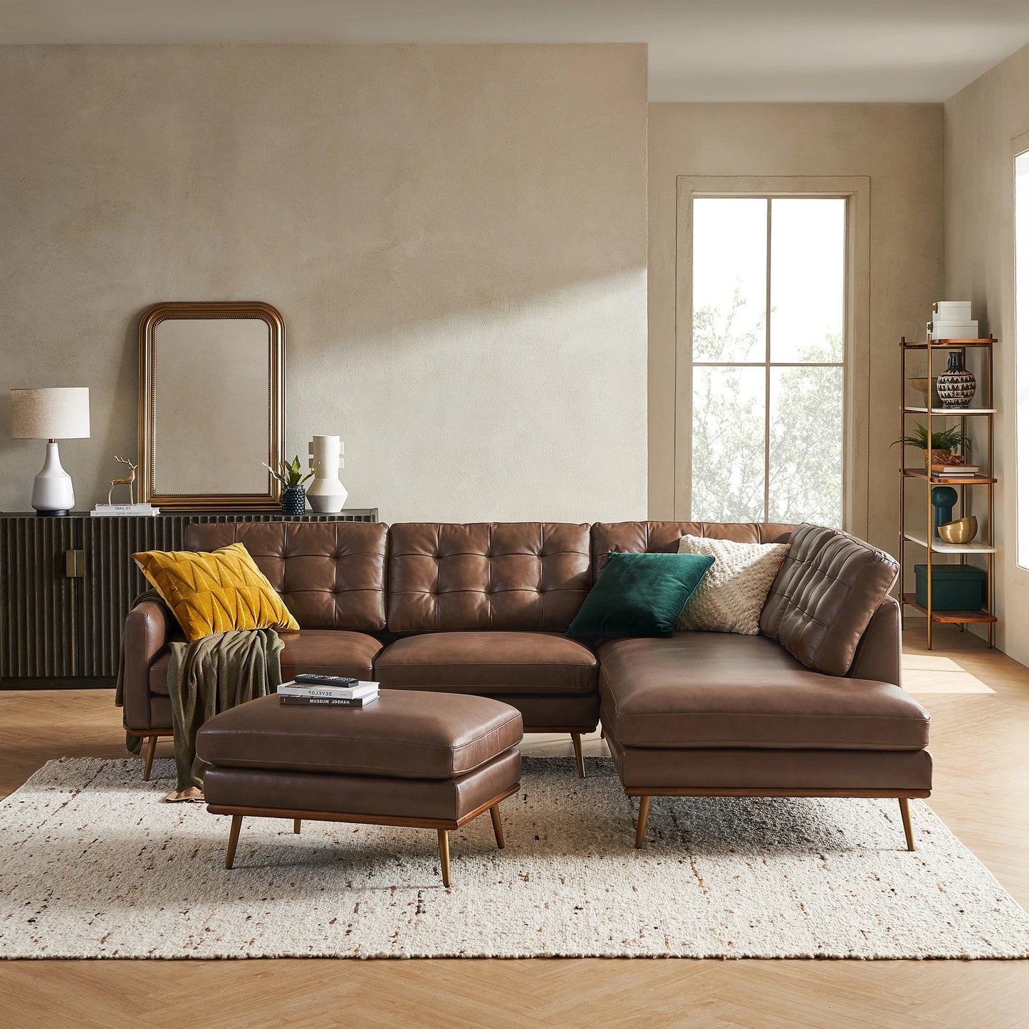 Loft Reversible Sectional Sofa, Brown PU Leather