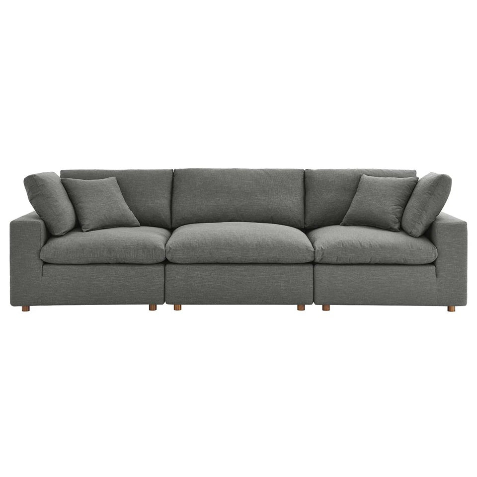 Front view of Haven 3-seater sofa in gray fabric with deep cushions
