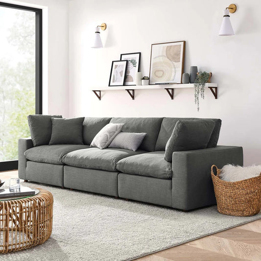 Side angle of the Haven sofa styled in a compact living room