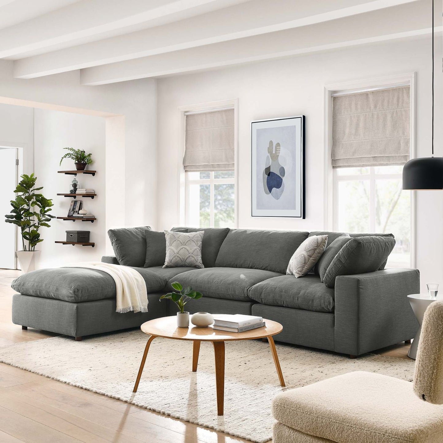 Haven Deep Seat Sectional Sofa With Ottoman, 3 Seater, Gray