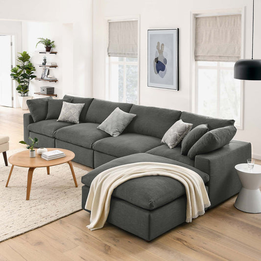 Haven Deep Seat Sectional Sofa With Ottoman, 4 Seater, Gray
