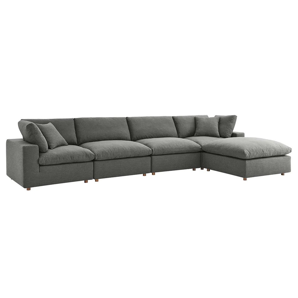 Haven Deep Seat Sectional Sofa With Ottoman, 4 Seater, Gray