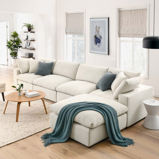 Haven Deep Seat Sectional Sofa With Ottoman, 4 Seater, Beige
