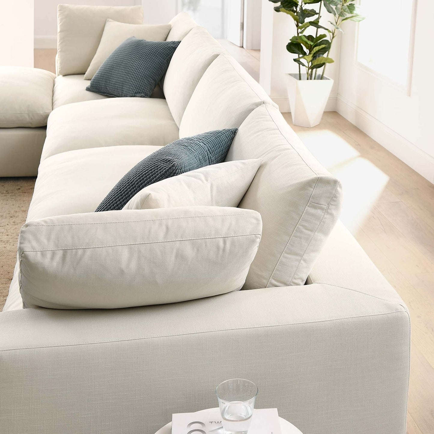 Haven Deep Seat Sectional Sofa With Ottoman, 4 Seater, Beige