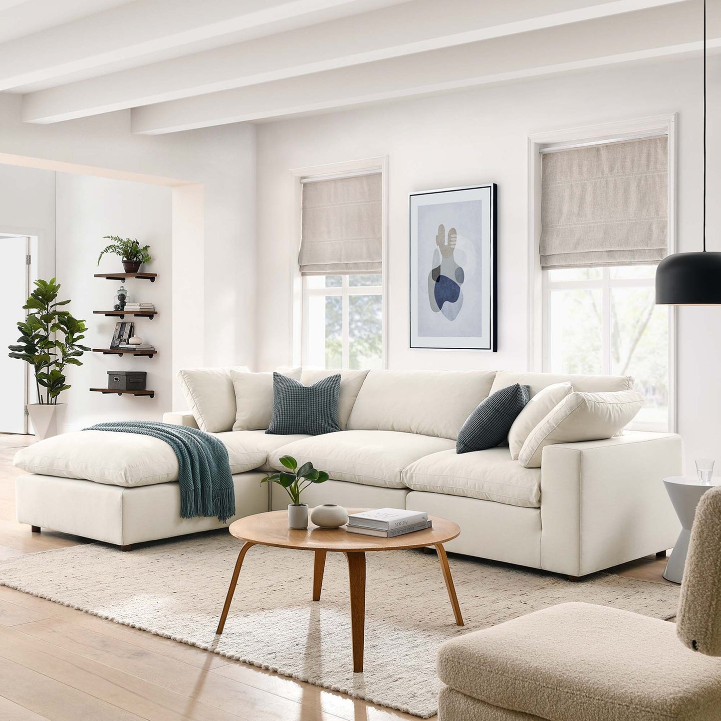 Haven Deep Seat Sectional Sofa With Ottoman, 3 Seater, Beige