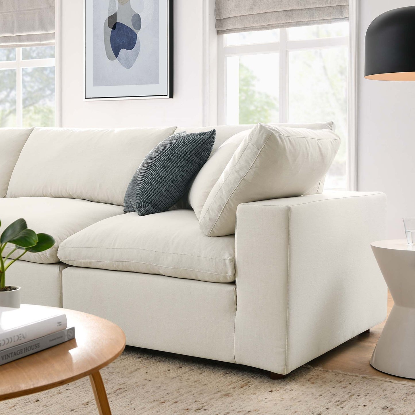 Haven Deep Seat Sectional Sofa With Ottoman, 3 Seater, Beige