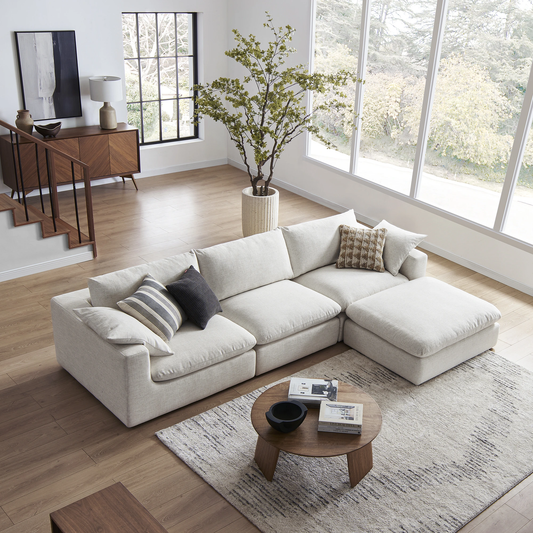 Duke Deep Seat Sofa With Ottoman, 3 Seater, Beige