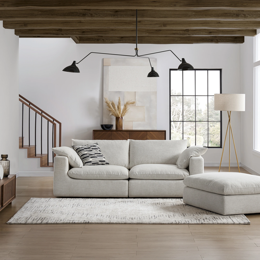 Duke Deep Seat Sofa With Ottoman, 2 Seater, Beige