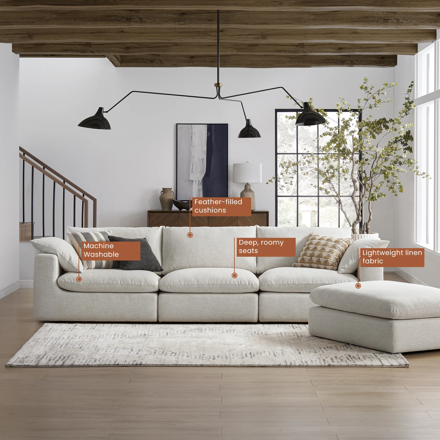 Duke Deep Seat Sofa, 4 Seater, Beige