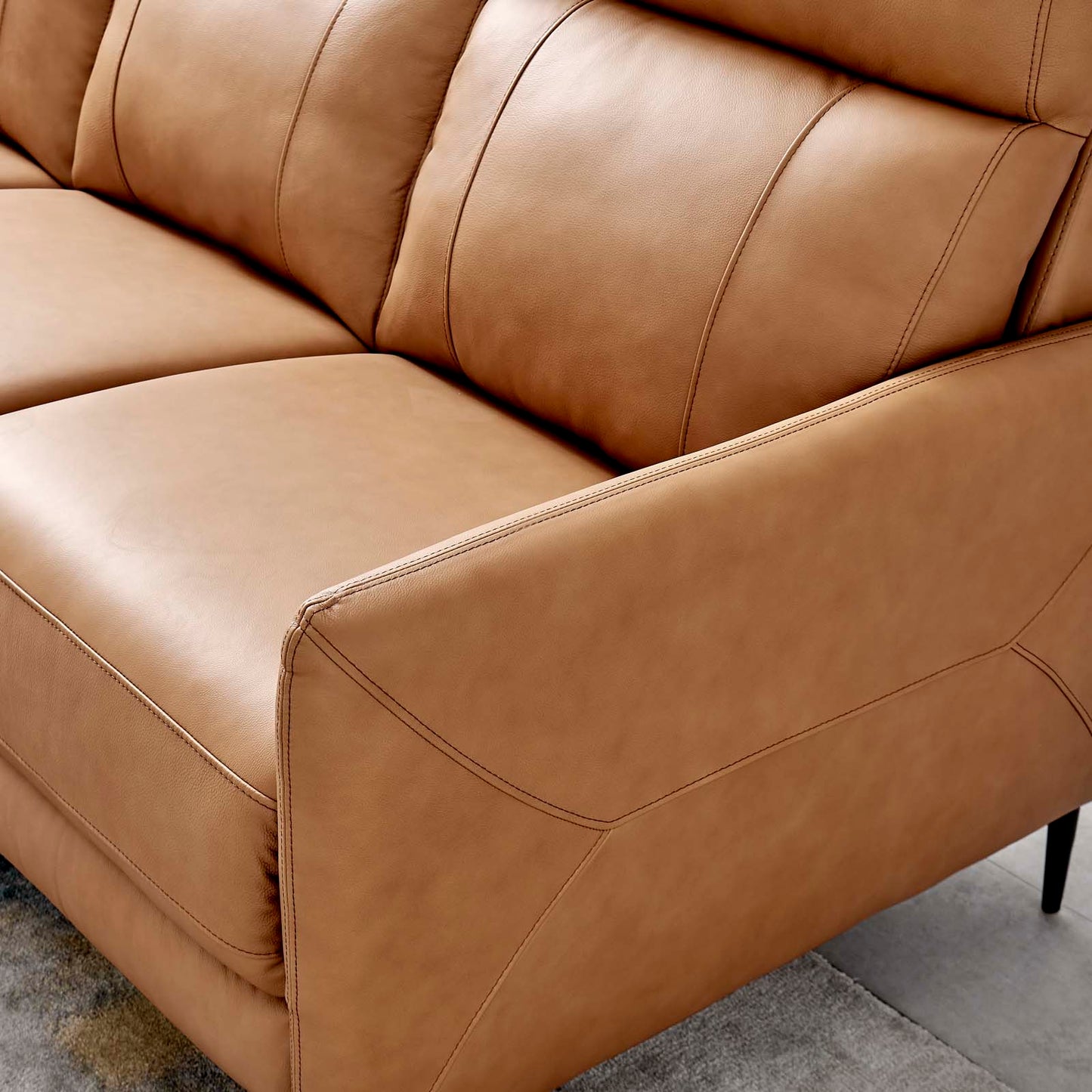 Huxley PU Leather Sectional Sofa, 3 Seater, Tan