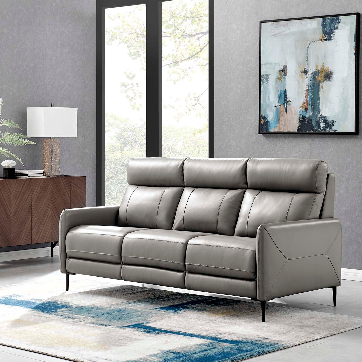 Huxley PU Leather Sectional Sofa, 3 Seater, Gray