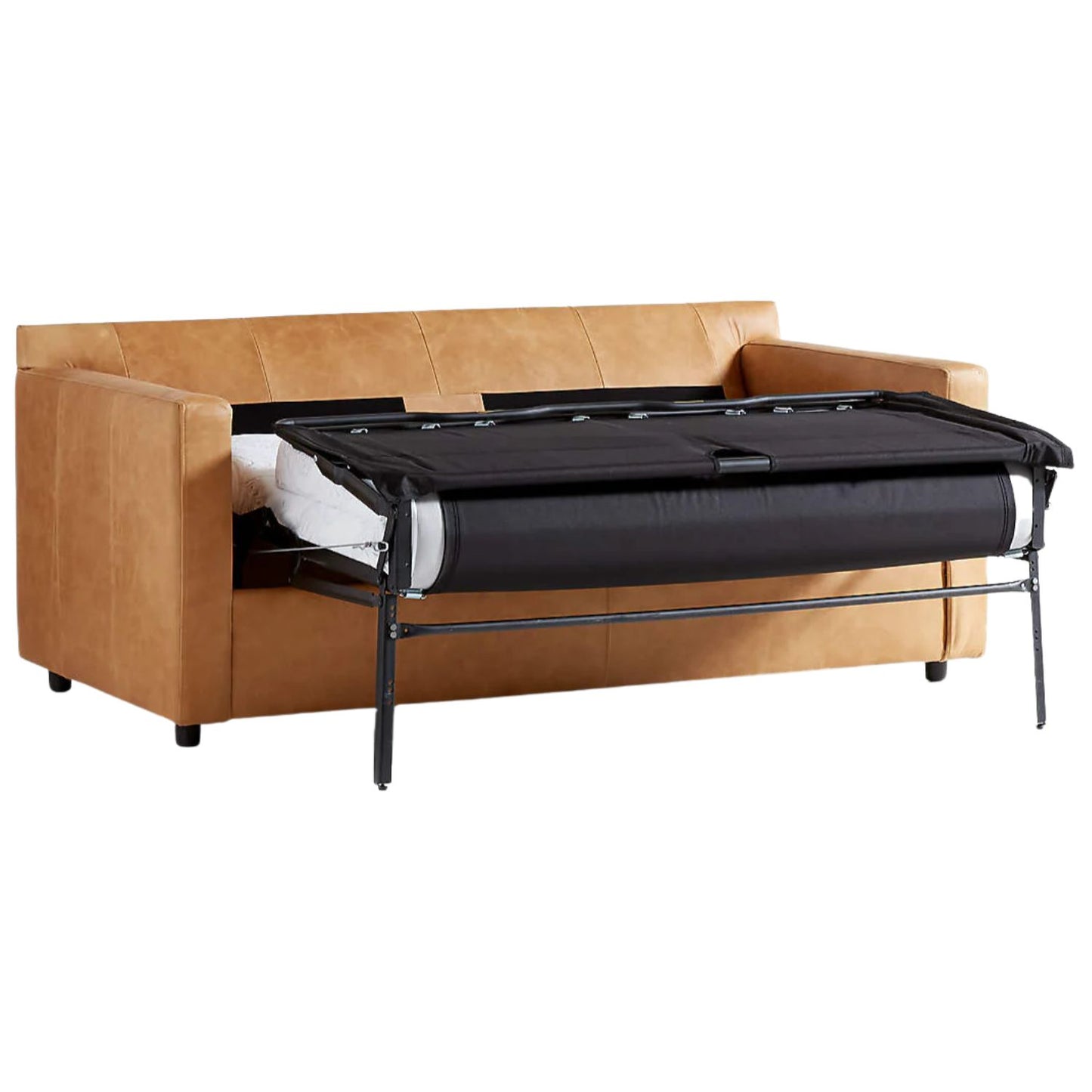 Fusion Sofa Cum Bed, 2 Seater, Tan PU Leather