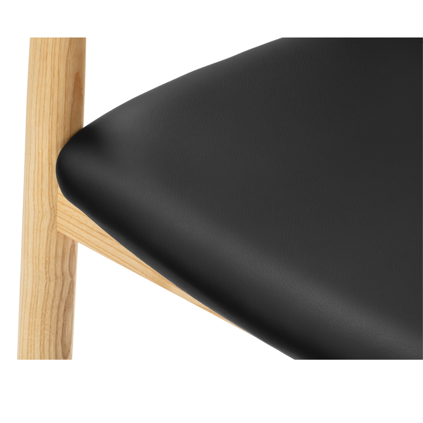 Close-up of a Hiro dining chair with black seat