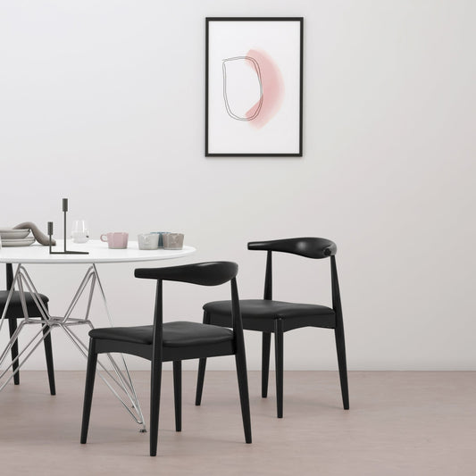 Solid wood dining & chairs in a modern minimalist setup