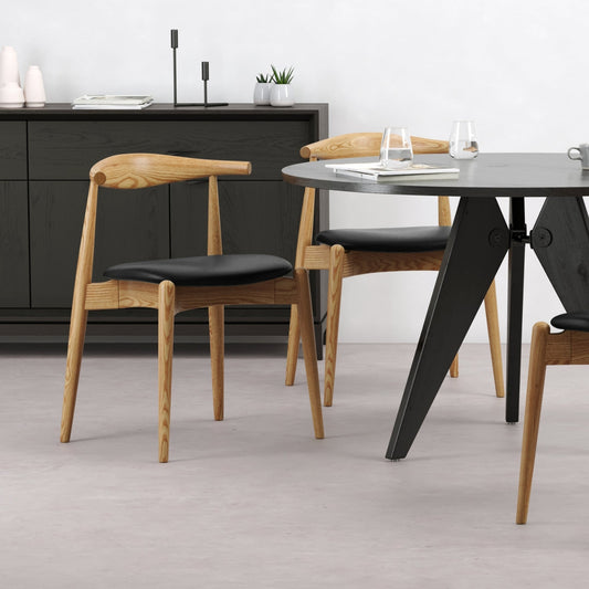 solid wood chair with gently curved frame