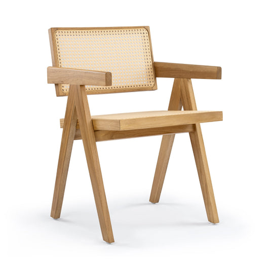 Rattan cane dining chair with armrests