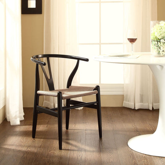 Wishbone Dining Chair, Black with Natural Seat