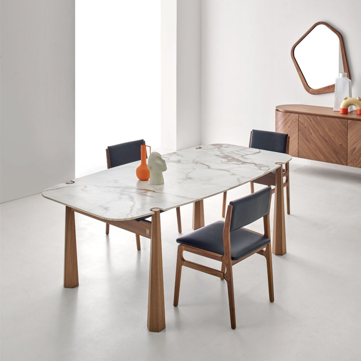 Axis Solid Wood Marble Top Dining Table, White