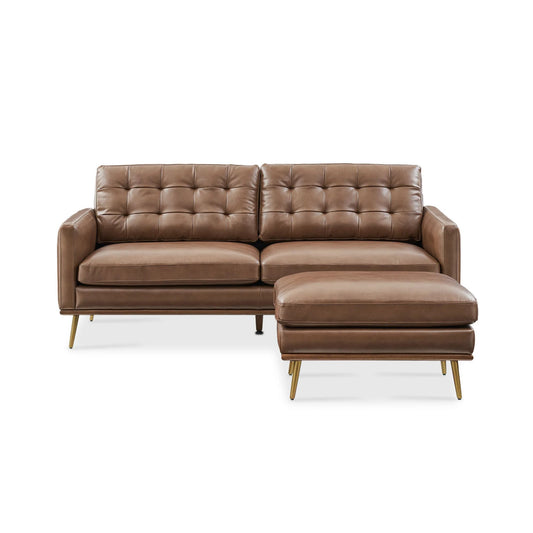 Loft Sofa With Ottoman, 2 Seater, Brown PU Leather