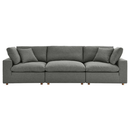 Front view of Haven 3-seater sofa in gray fabric with deep cushions
