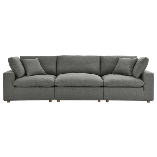 Front view of Haven 3-seater sofa in gray fabric with deep cushions