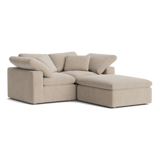 Haven Deep Seat Sectional Sofa With Ottoman, 2 Seater, Beige