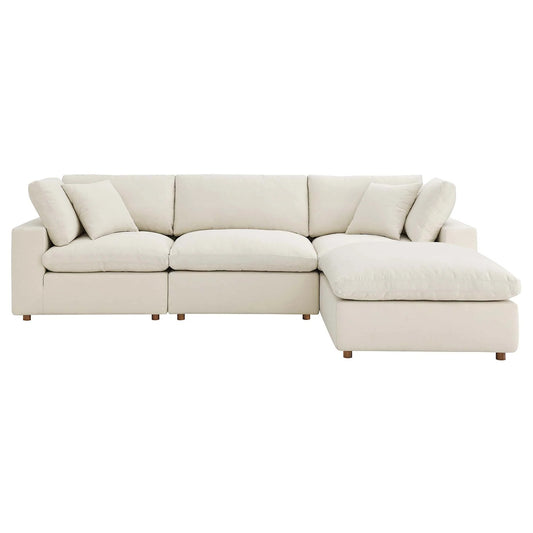 Haven Deep Seat Sectional Sofa With Ottoman, 3 Seater, Beige