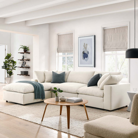 Haven Deep Seat Sectional Sofa With Ottoman, 3 Seater, Beige