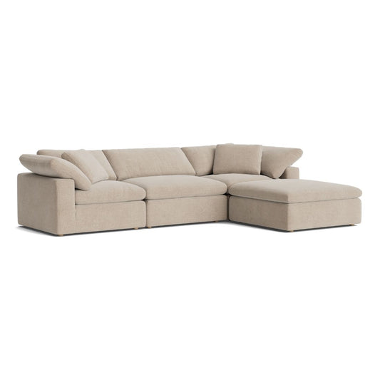 Haven Deep Seat Sectional Sofa With Ottoman, 3 Seater, Beige