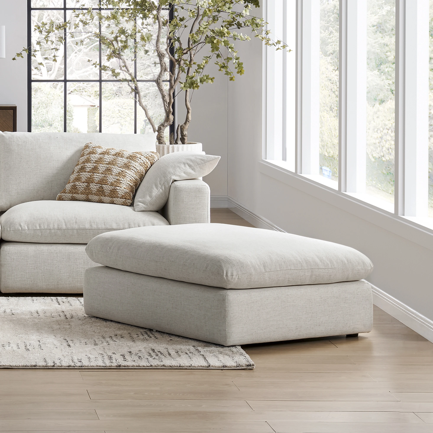 Duke Deep Seat Sofa With Ottoman, 3 Seater, Beige