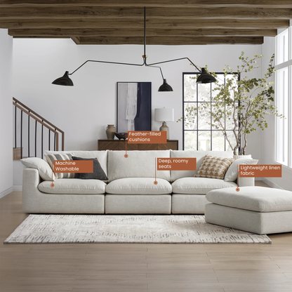 Duke Deep Seat Sofa, 4 Seater, Beige