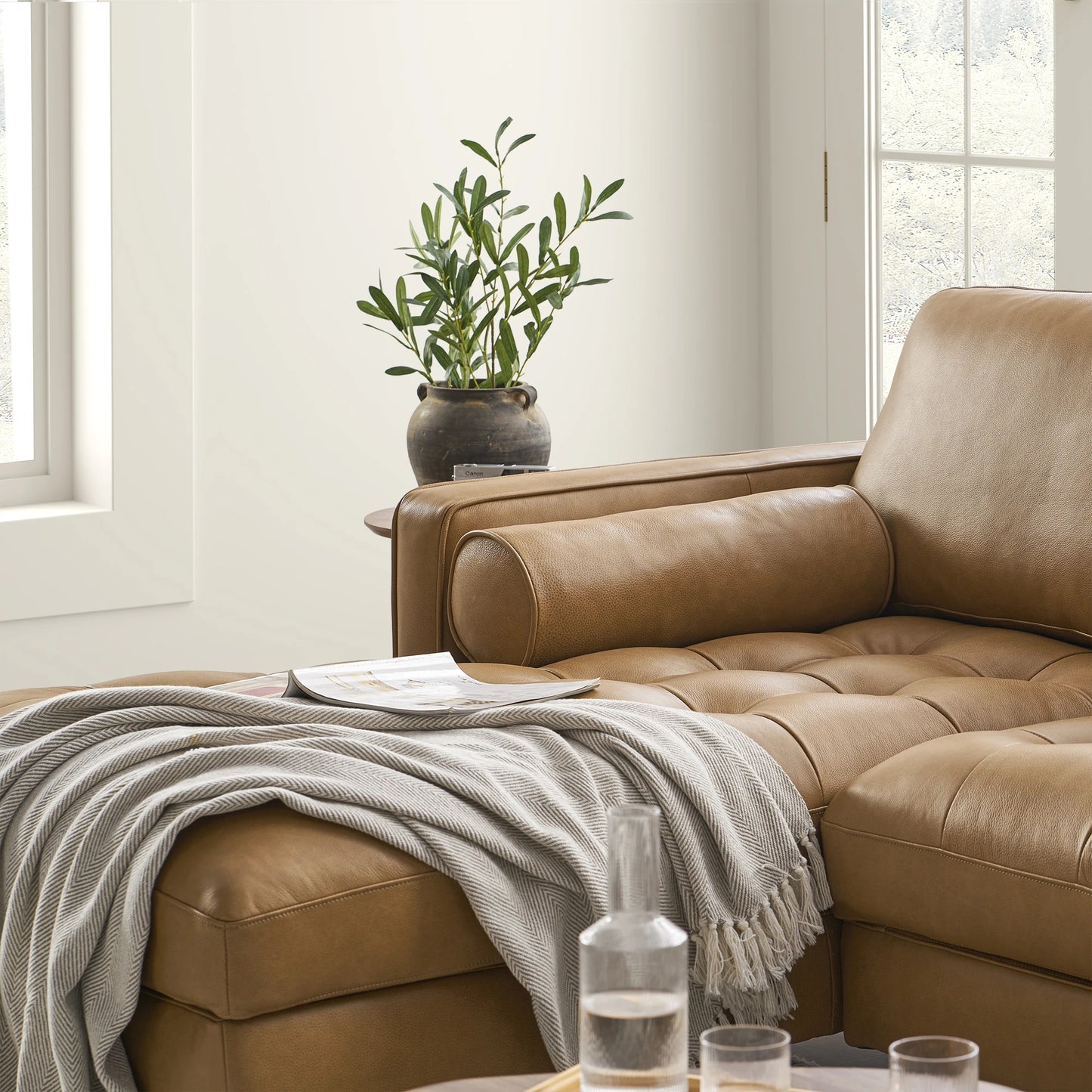 Napa Left Facing Sofa, Tan PU Leather