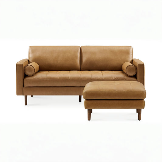 Napa 2 Seater Sofa With Ottoman, Tan PU Leather