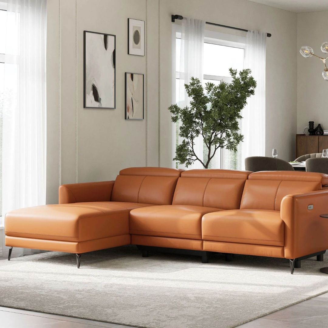 Andria Left Facing Recliner Sofa With Chaise, Tan