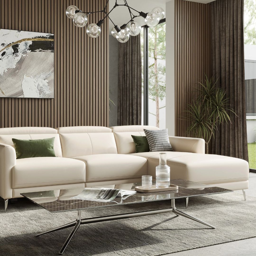 Andria Right Facing Recliner Sofa With Chaise, Beige