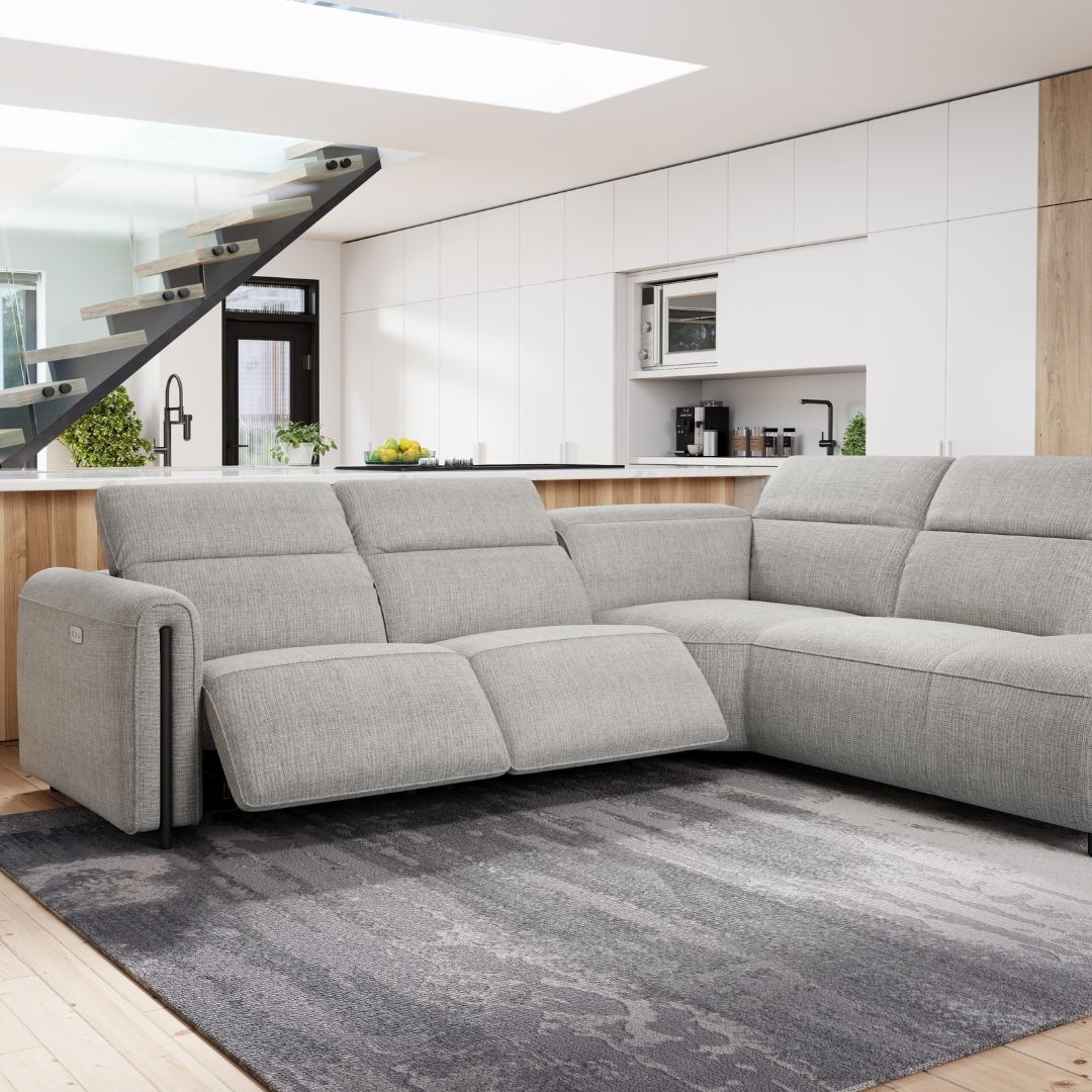 Octavia Right Facing Recliner Sofa With Chaise, Light Gray