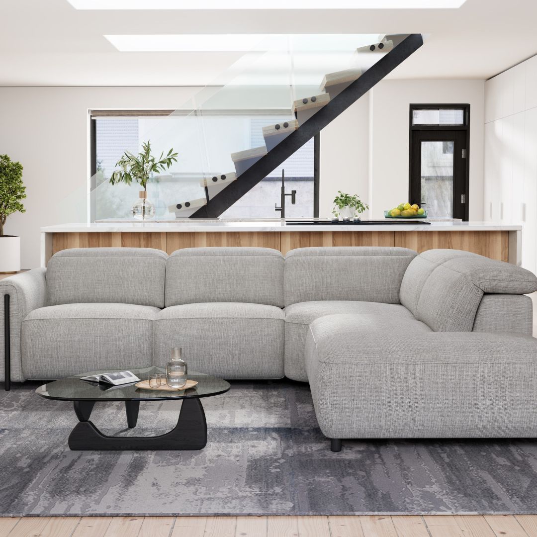 Octavia Right Facing Recliner Sofa With Chaise, Light Gray