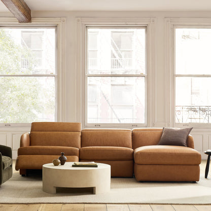 Aurum Recliner Leather Sofa, Right Facing, Tan