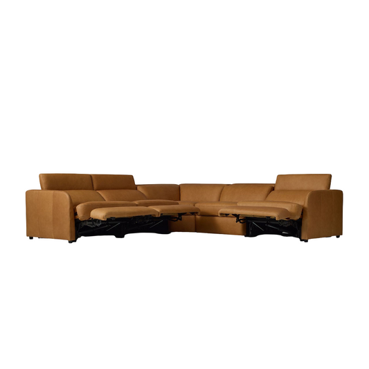 Aurum Recliner Leather Sectional Sofa, Tan