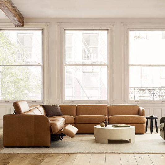 Aurum Recliner Leather Sectional Sofa, Tan