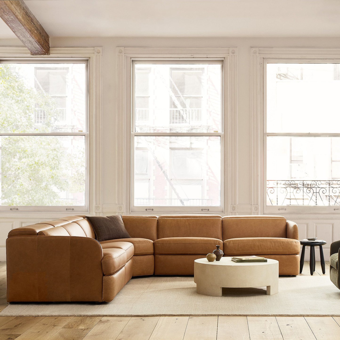 Aurum Recliner Leather Sectional Sofa, Tan