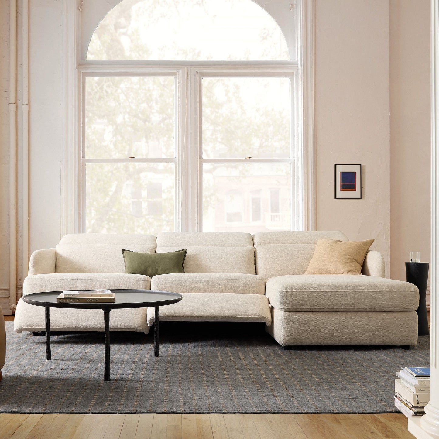 Aurum Recliner Leather Sofa, Left Facing, Beige