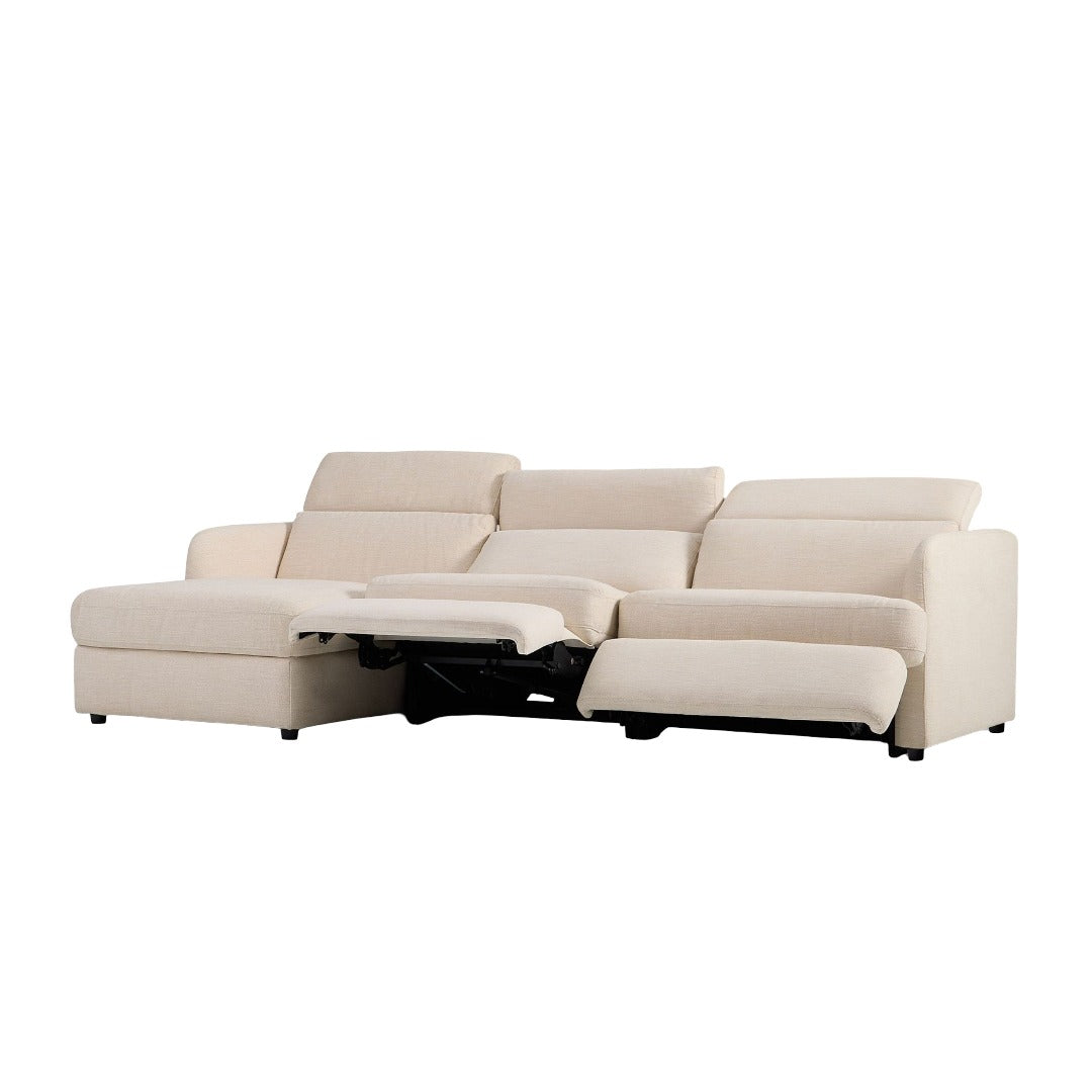 Aurum Recliner Leather Sofa, Right Facing, Beige